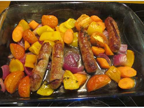 Roast Sausages with Pepper
